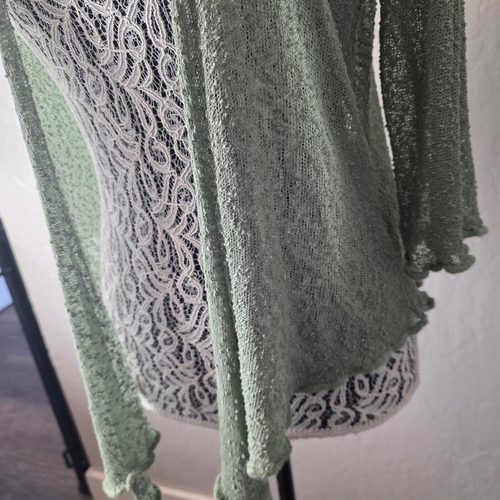 Papa Vancouver Sheer Cardigan Womens XL Sage Green Boho 3/4 Sleeve Open Knit - Picture 8 of 14